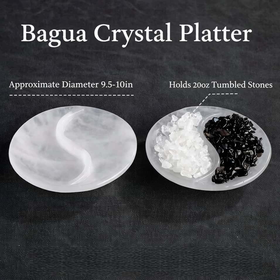 White Marble Yin-Yang Bagua Organizer Platter — Feng Shui Energy Balance & Crystal Display