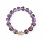 Amethyst & Golden Pyrite Bracelet with Crystal Heart Pendant – Crown Chakra Crown & Prosperity