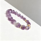 Amethyst & Golden Pyrite Bracelet with Crystal Heart Pendant – Crown Chakra Crown & Prosperity