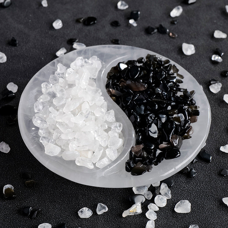 White Marble Yin-Yang Bagua Organizer Platter — Feng Shui Energy Balance & Crystal Display
