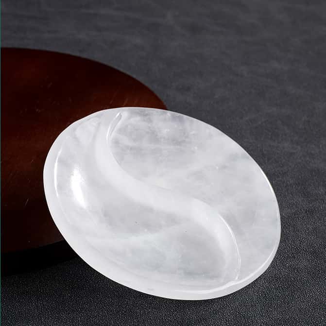 White Marble Yin-Yang Bagua Organizer Platter — Feng Shui Energy Balance & Crystal Display